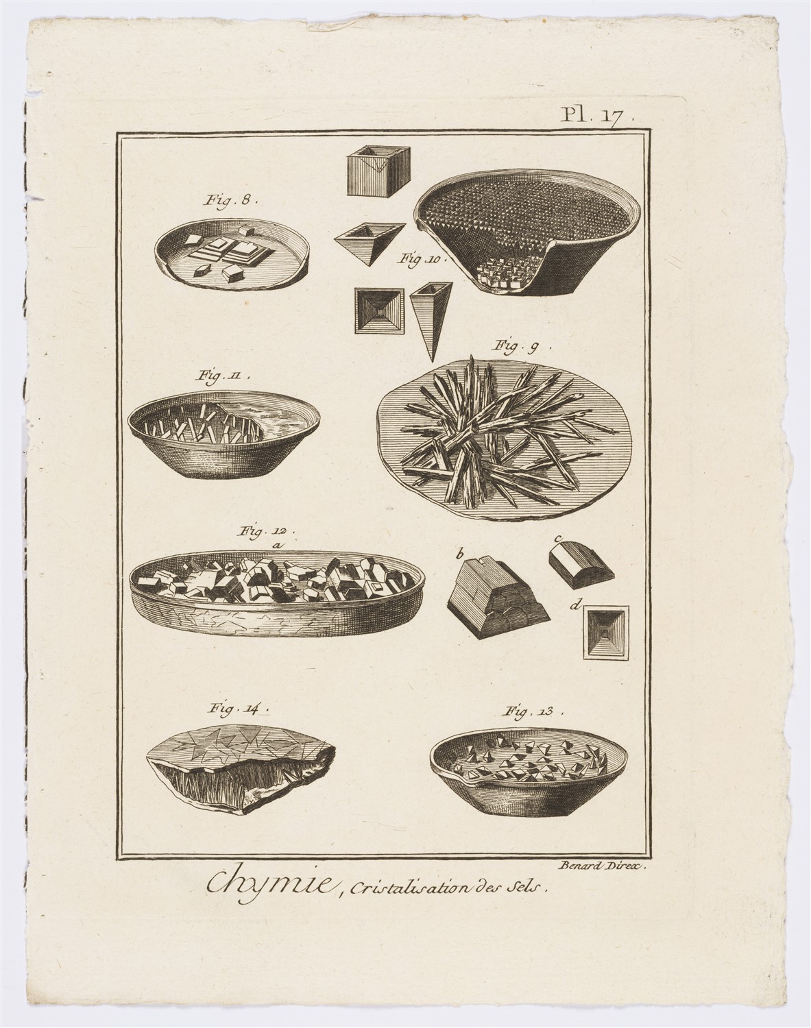 Planche "Chimie, cristallisation des sels",Bernard Direx (dessinateur), 1778, 00.8.2.2. François Lauginie