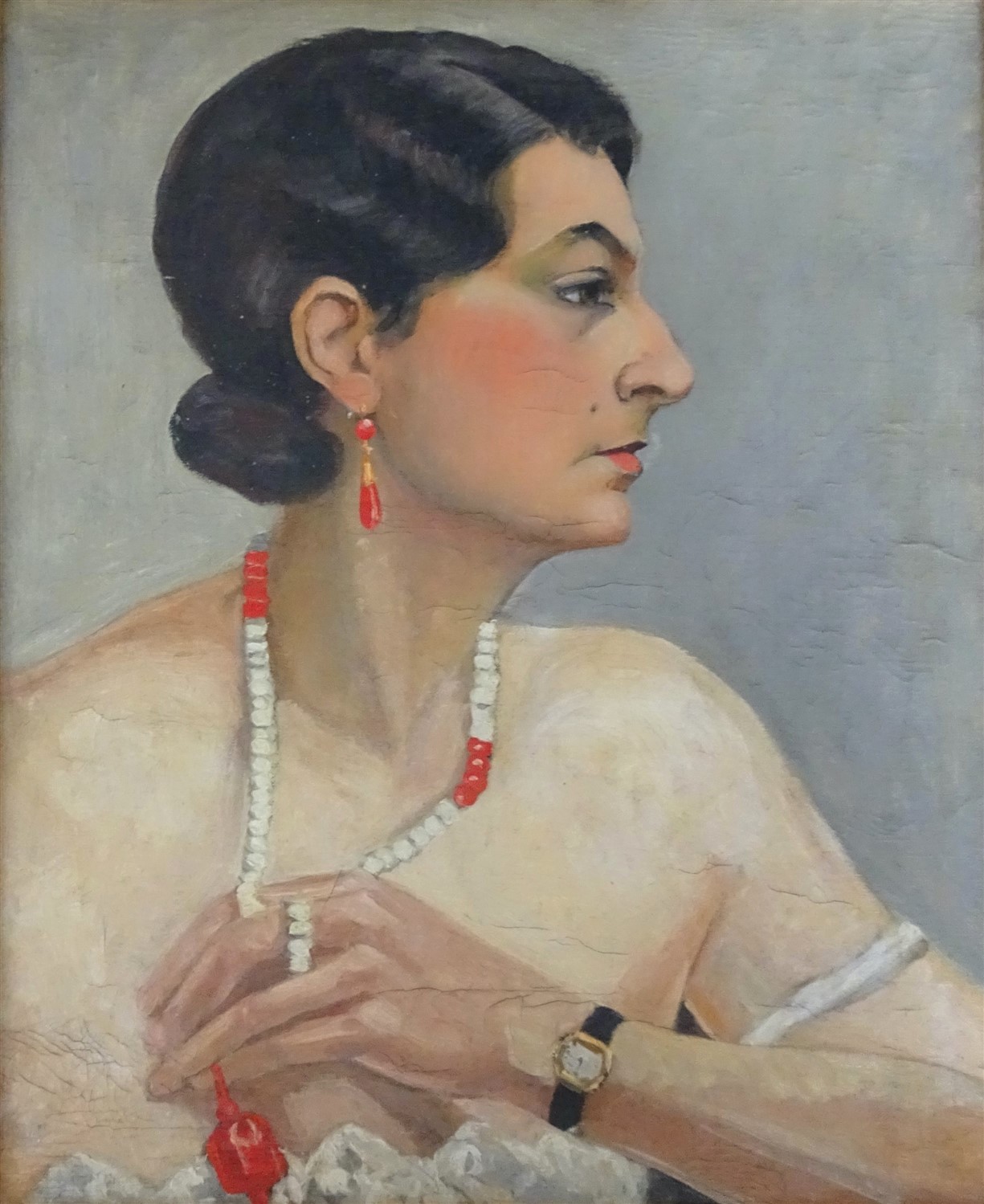 Yvonne Jean-Haffen, Autoportrait de profil, à la parure de corail, années 1930, huile sur toile, coll. particulière