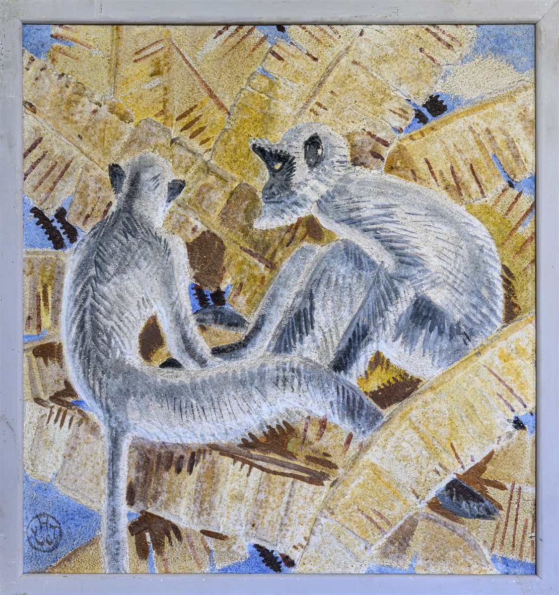 Yvonne Jean-Haffen, Couple de singes, caséine sur enduit en léger relief sur panneau, coll. Musée Yvonne Jean-Haffen – Ville de Dinan