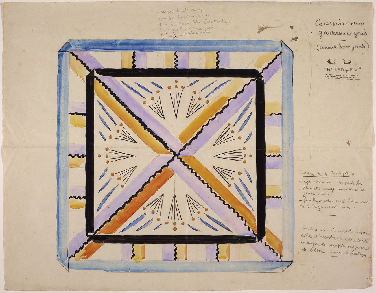 Croquis Titre de Jeanne Malivel. Motif de broderie. Collection en partage. Musée de Bretagne. N° d'inventaire. 2019.0012.2. Marque du Domaine Public